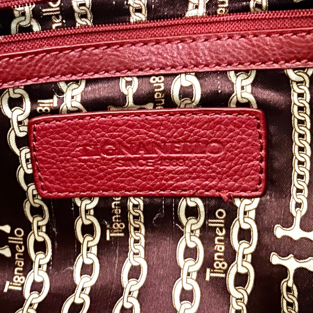 TIGNANELLO Red Pebble Leather Large 3 Way Convertible Satchel/Crossbody Bag EUC - Picture 3 of 13